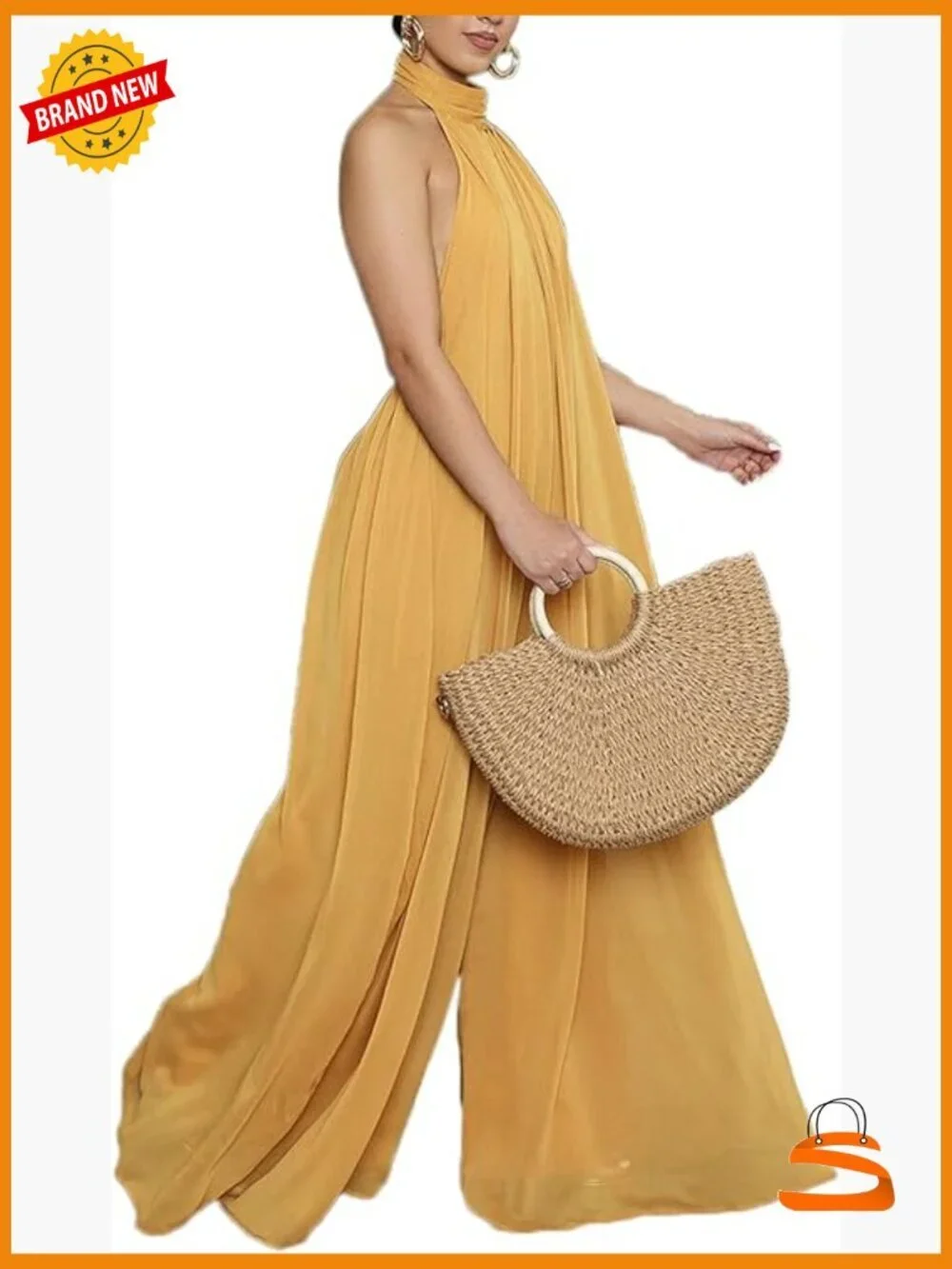 Sexy Halter Neck Sleeveless Chiffon Wide Leg Jumpsuit Romper One Piece